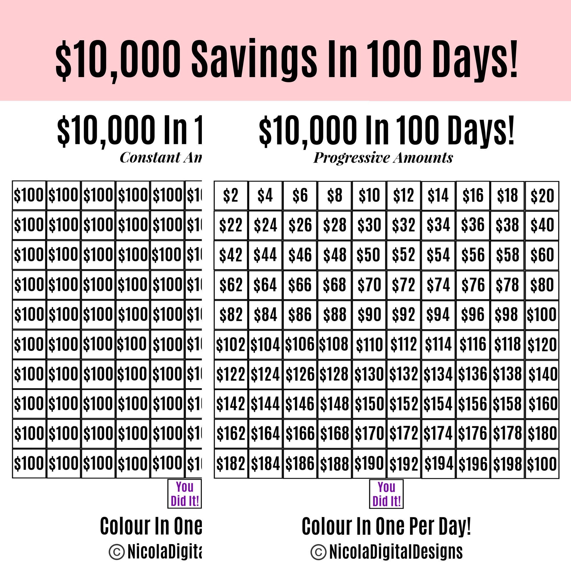 10 000 Money Saving Challenge Printable 10 000 Saving Challenge 2 