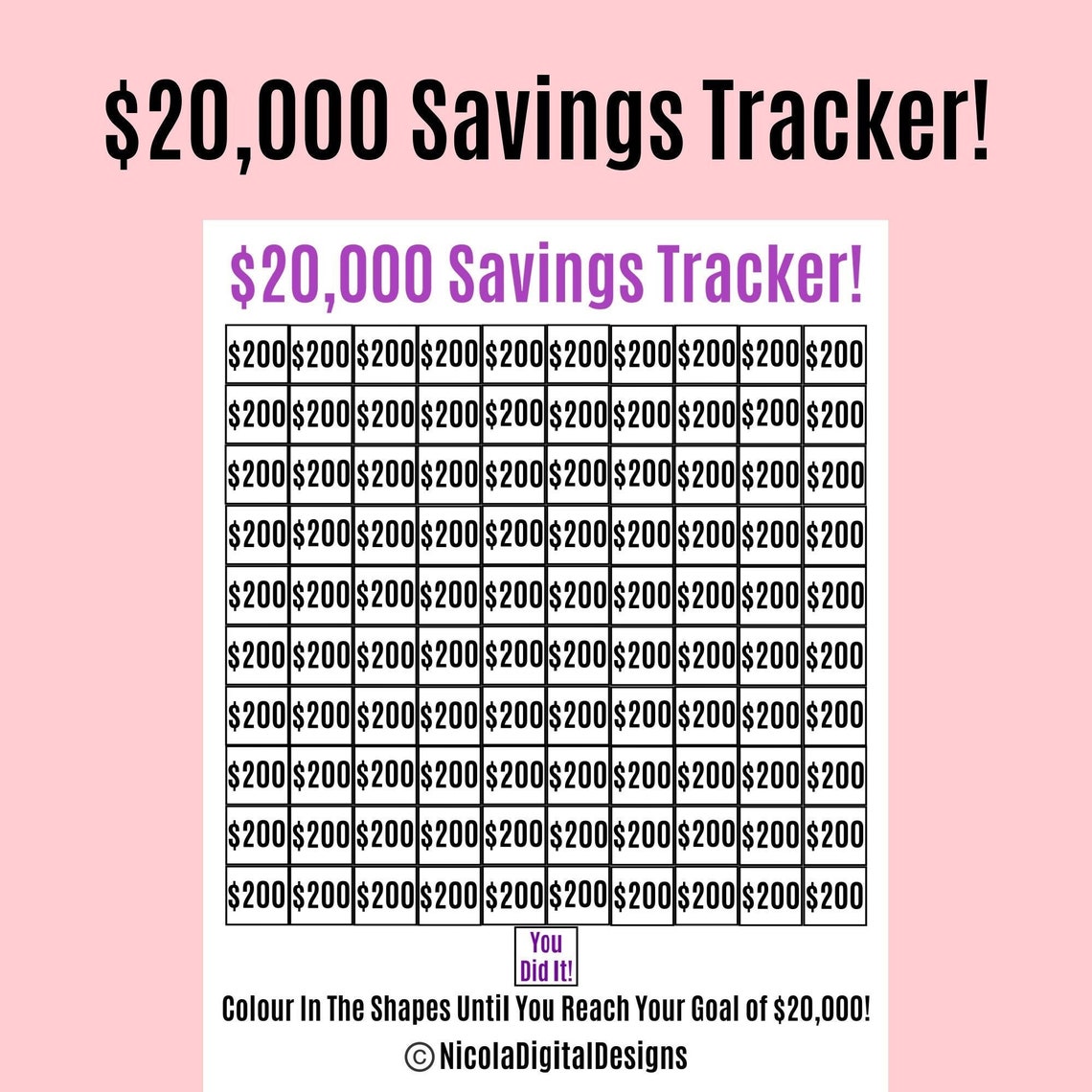 20000 Money Saving Tracker Printable / 20000 Saving Etsy