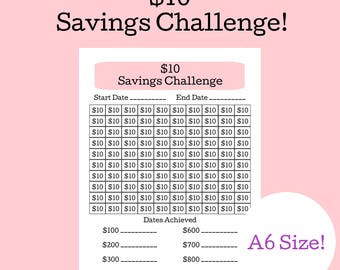10 Dollar Savings Challenge Printable / 10 Dollar Challenge Fits Budget Binders / A6 Savings Challenge / Low Income Savings Challenge