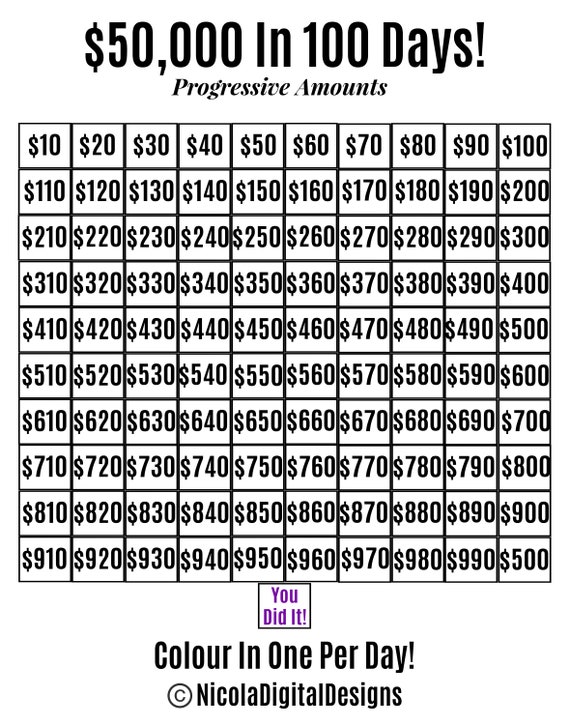50,000 Money Saving Challenge Printable / Save 50,000 in 100