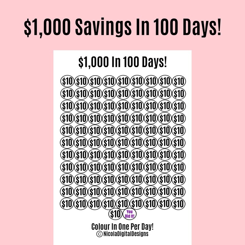 1,000 Money Saving Challenge Printable / Save 1,000 in 100 Days ...