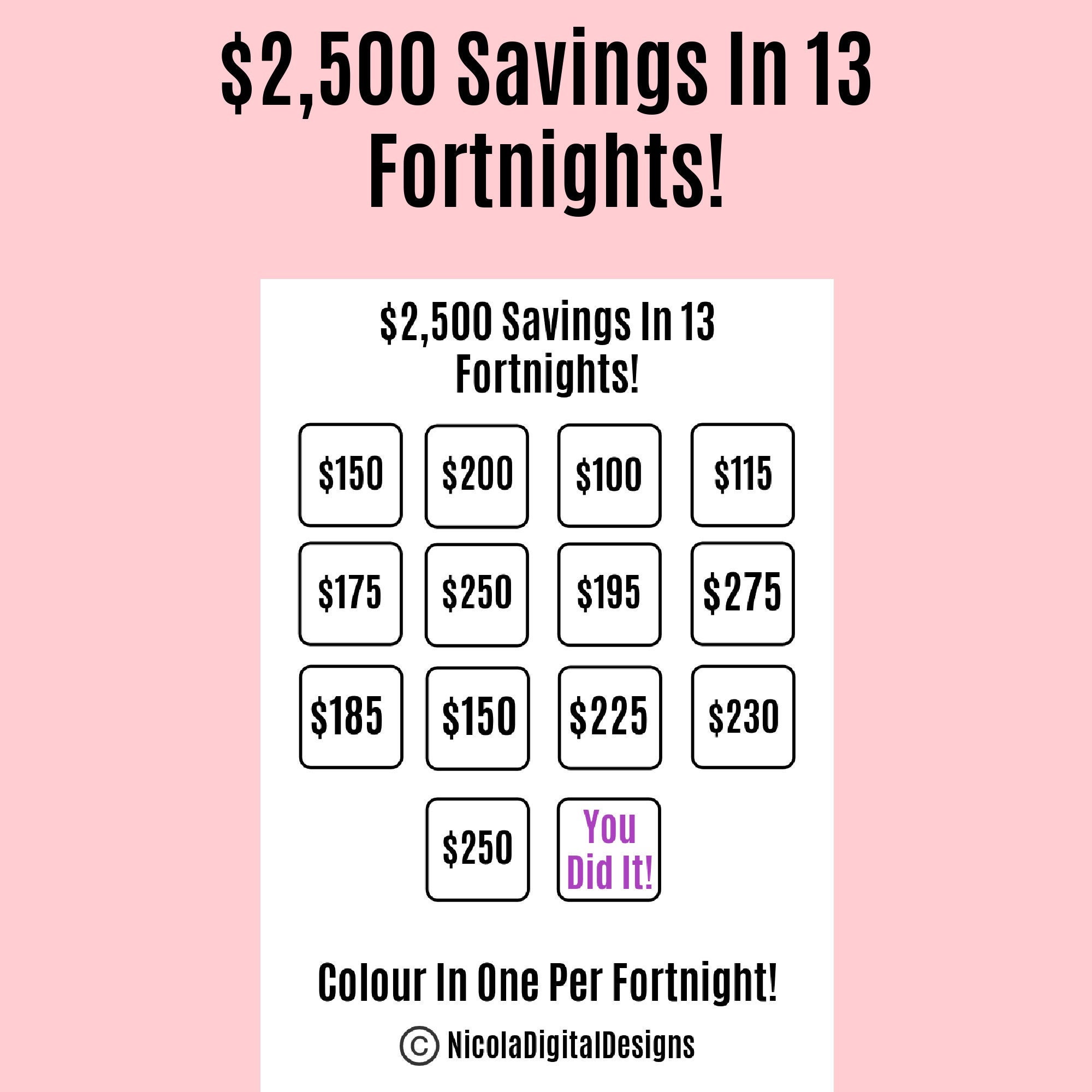 2500 money saving challenge printable save 2500 in 13 fortnights