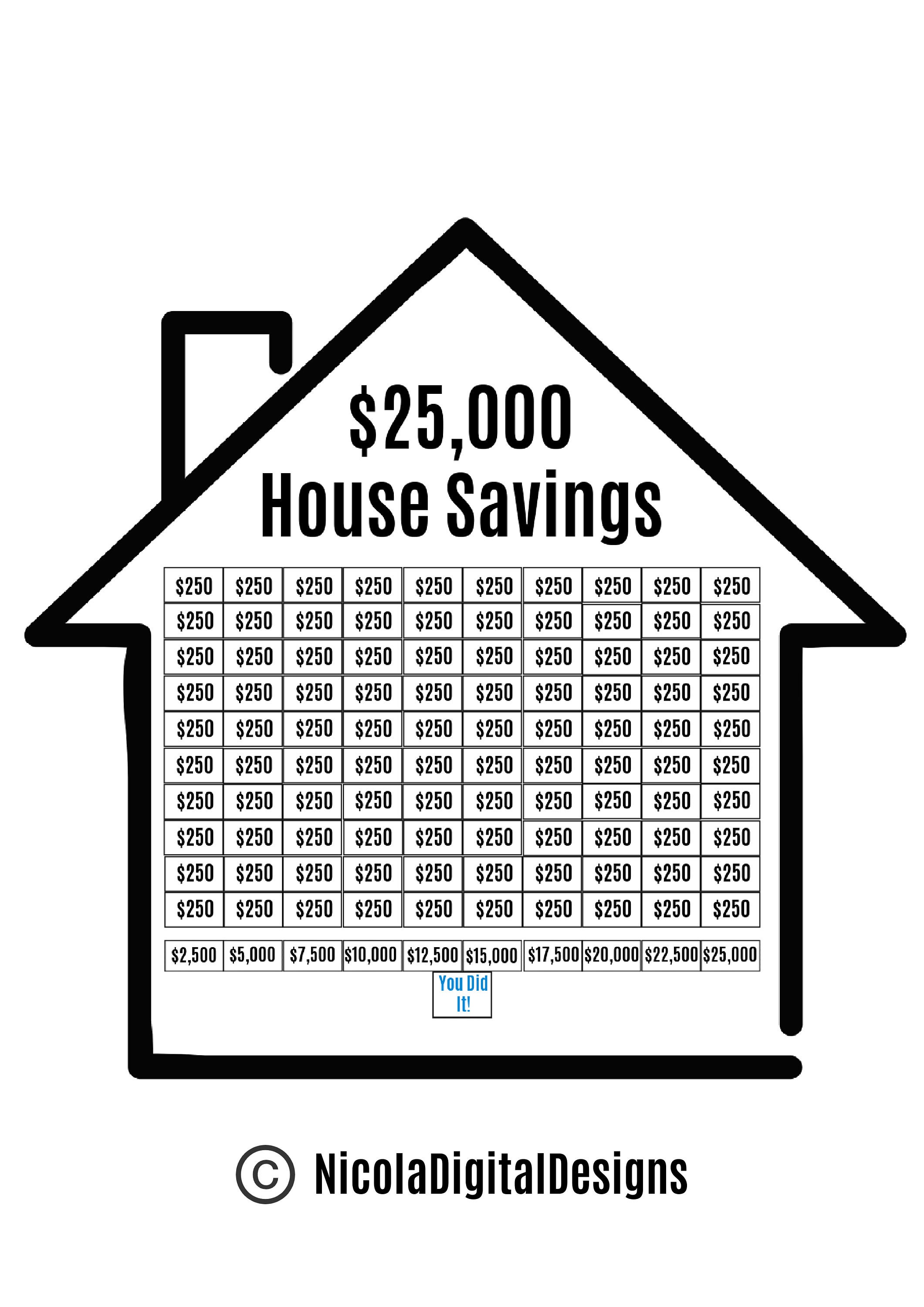 Houseページ 計25点 25,000 House Savings Tracker / 25,000 Saving Challenge