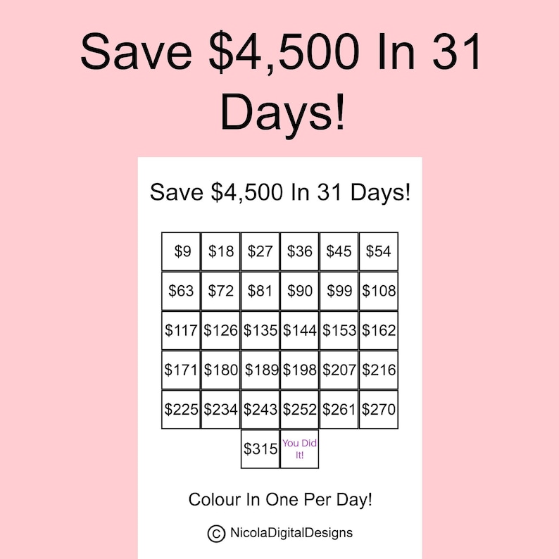 4 500 Money Saving Challenge Save 4 500 In 31 Days Savings Tracker 4-500-money-saving-challenge-save-4-500-in-31-days-savings-tracker