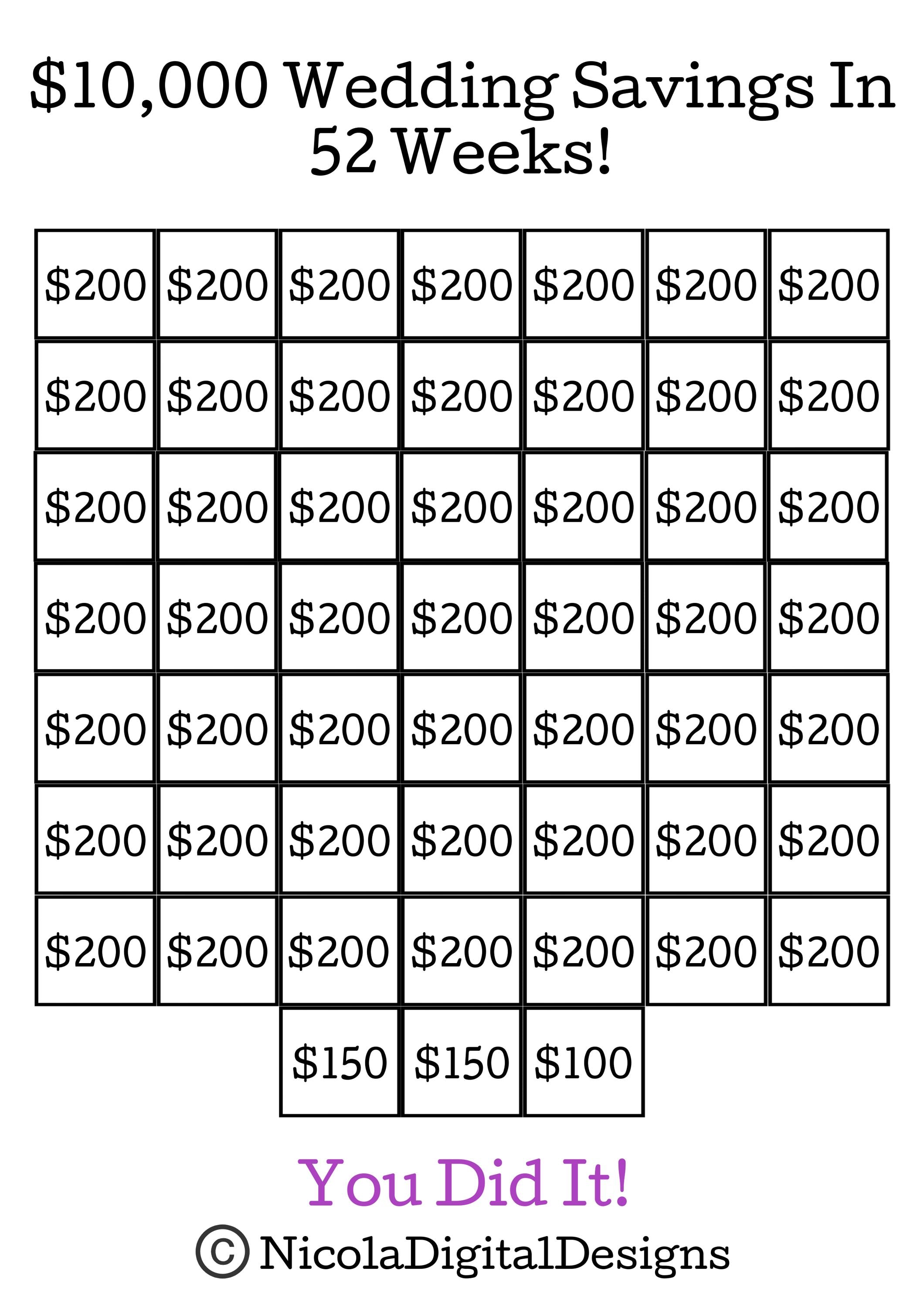 10,000 Wedding Savings in 52 Weeks Printable / Wedding Savings Tracker /  Wedding Savings Challenge / Wedding Printable Planner - Etsy, image size:2120x3000