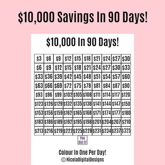 10000 Money Saving Challenge Printable Save 10000 In 90 44 OFF