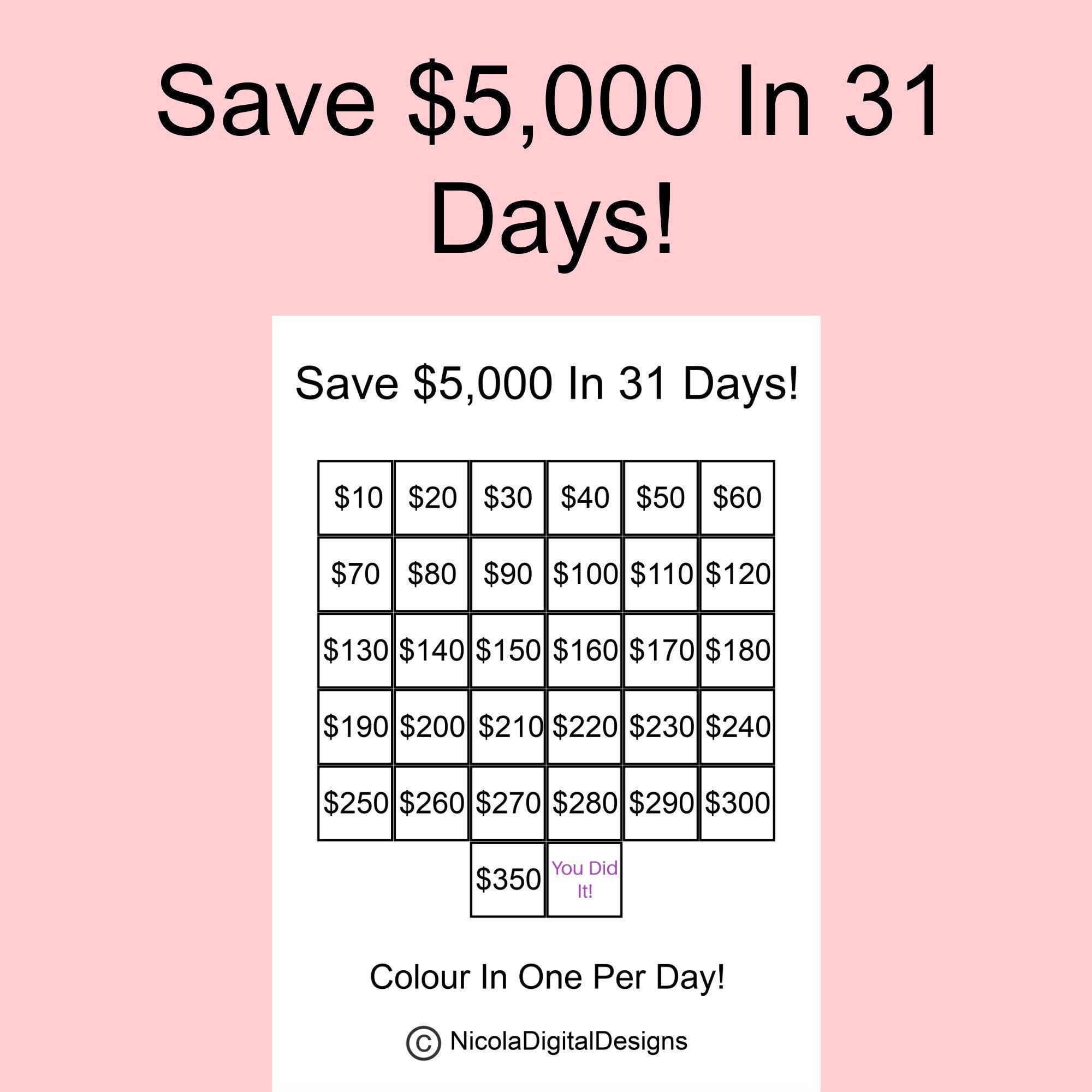 5,000 Money Saving Challenge / Save 5,000 in 31 Days / Savings Tracker