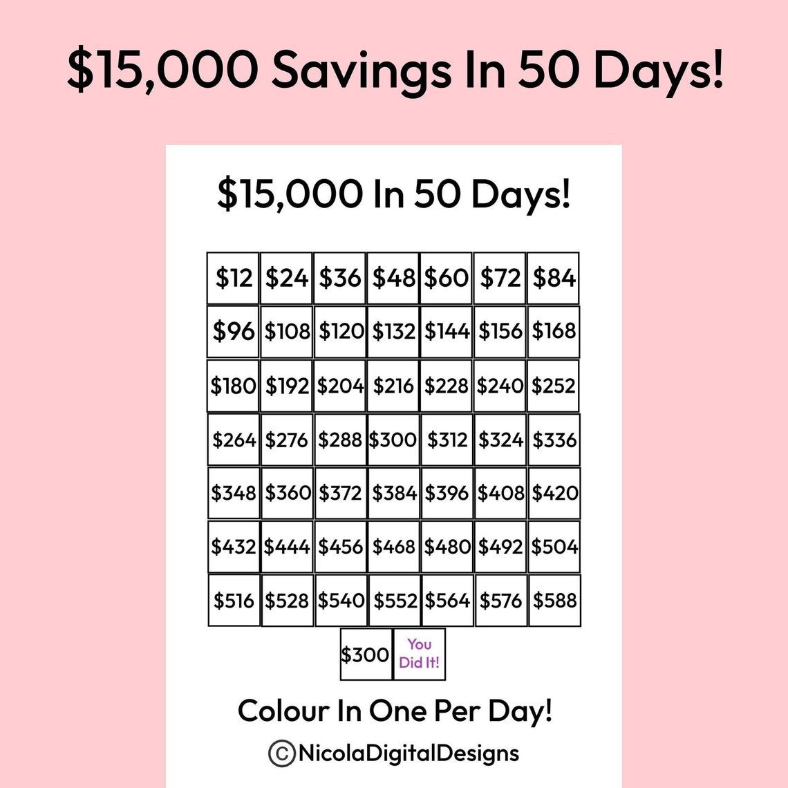 15 000 Money Saving Challenge Printable / Save 15 000 in 50 Days 15 000 Money Saving Challenge Printable / Save 15 000 in 50 Days