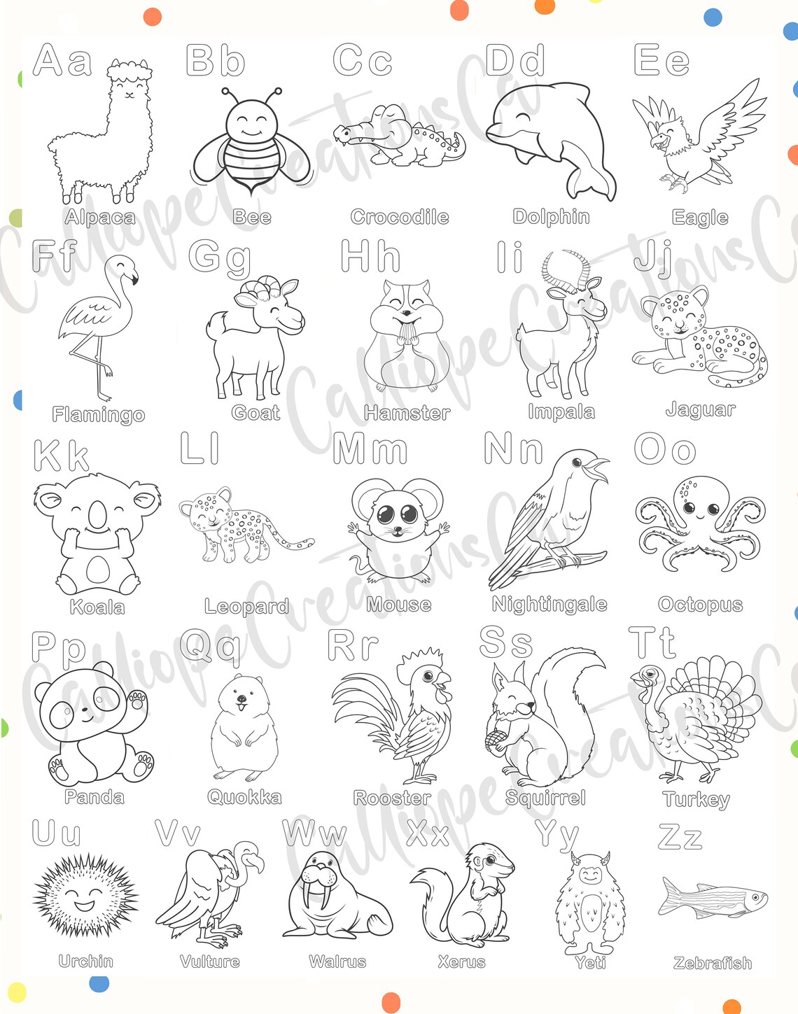 Printable Animal Alphabet Coloring Pages INSTANT DOWNLOAD Etsy Canada