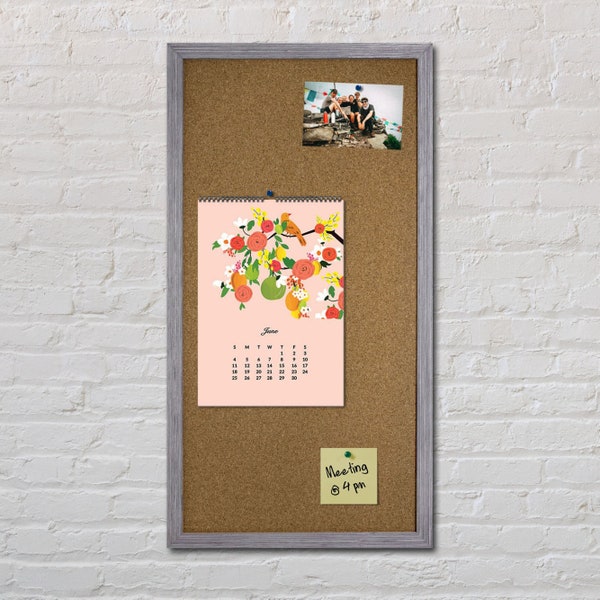 Cork Bulletin Board 24 x 12 Colorful Distressed Wood Frame for Office or Home