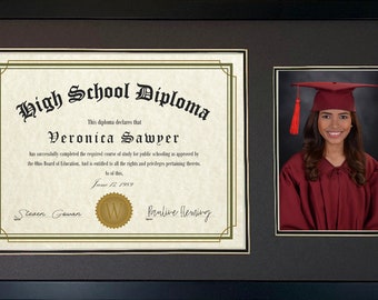 Graduation Diploma Frame: 8.5x11 Document & 5x7 Photo, Black Wood