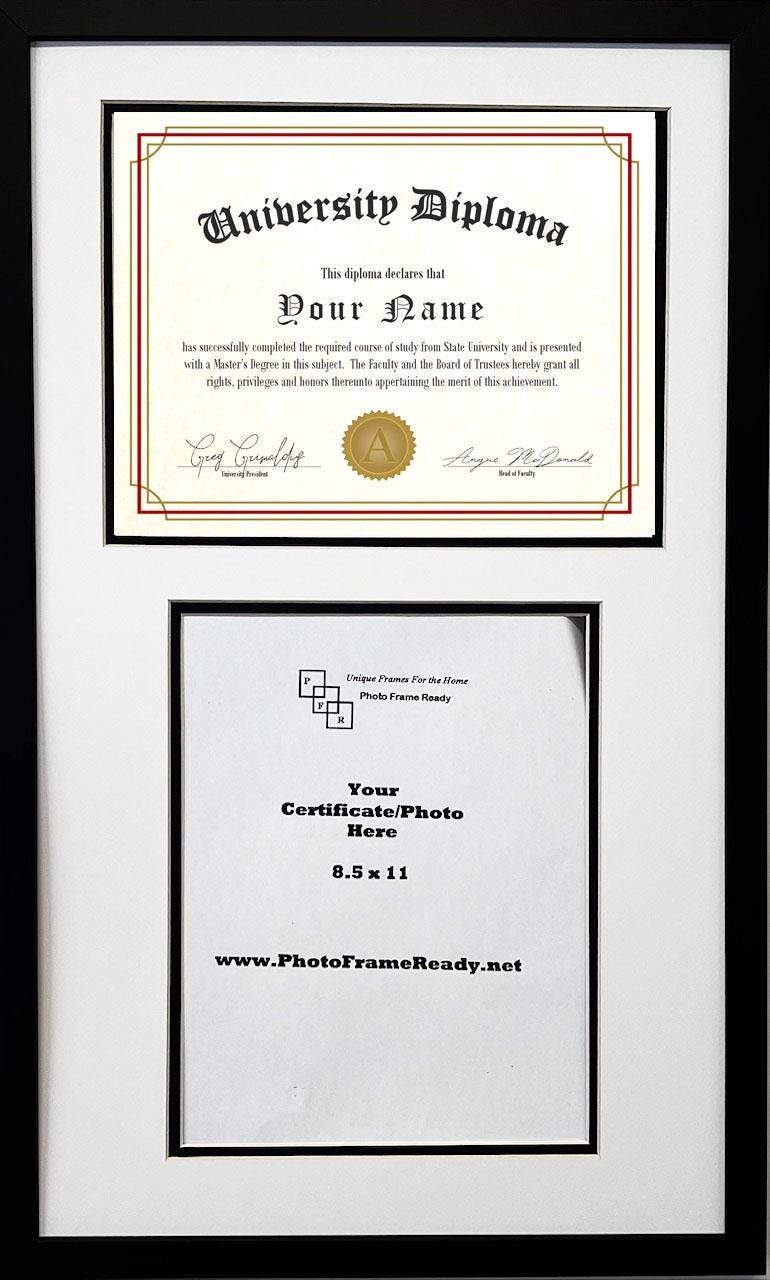 Single Diploma Frame With Double Matting - Black SPT 1.5 Wood Moulding, Wall Mount
