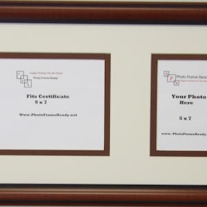9x7 Certificate & 5x7 Photo Frame: Brown Wood, Cream and brown Mat
