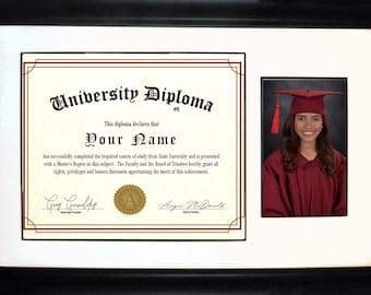 University Diploma Frame: 8x10 Certificate & 5x7 Photo - Black or White