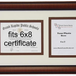 Diploma Certificate 6x8,9x7,8.5x11 with 5x7 Photo: Frame Brown Frame Double Mat