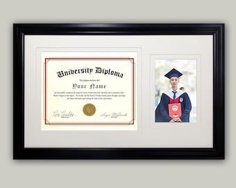 University Diploma Frame with 5x7 Photo - Black Wood