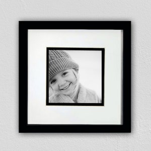 Black Wood and White Matted Square Photo Frame for 5x5 Photo