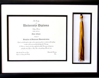 Black Wood Diploma Frame: Double Mat, Tassel Display (8.5x11, 9x7, 6x8, 8x10)