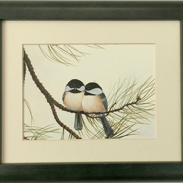 Audubon Chickadee Wildlife Bird Print 8x10 Wall Decor Framed Print - Green Frame