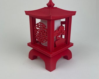 Japanese Lantern Lamp, Red Sakura Lamp, Cherry Blossom Japanese Style Lamp Zen Bedside Lamp for Living Room Interior Decoration