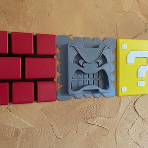 3er-Set RIESIGE Thwomp-Fragezeichen-Box-Ziegel-Mario-Kunstwerke für Wand oder Regal – Super Mario Bros.-Frageblock|