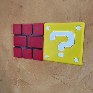 RIESIGER Fragezeichen-Kastenblock und Ziegelstein – Mario-Wand- oder Regalkunst – Super Mario Bros. Frageblock |