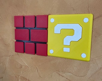 HUGE Question Mark Box Block & Brick - Mario Wall or Shelf Art - Super Mario Bros Question Block |