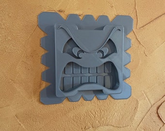 HUGE 3D printed Thwomp from Mario for wall art or on a shelf