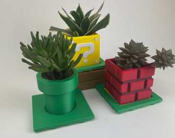 Set of 3 Super Mario Planters Flower Pots | Super Mario Plant | | office decor | Interior decor