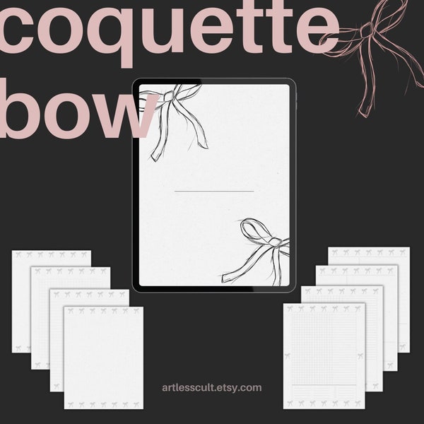 Bow Coquette Aesthetic Digital Notes Templates | Instant Digital Download | Letter US PDF & PNG | Ipad Note Cover | Notability | Goodnotes