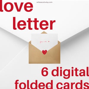 Plantilla de portada de tarjeta plegada con carta de amor / Descarga digital instantánea / Pdf, Png y Jpg / Tarjeta con carta de amor imprimible / Carta de amor / Carta de bricolaje