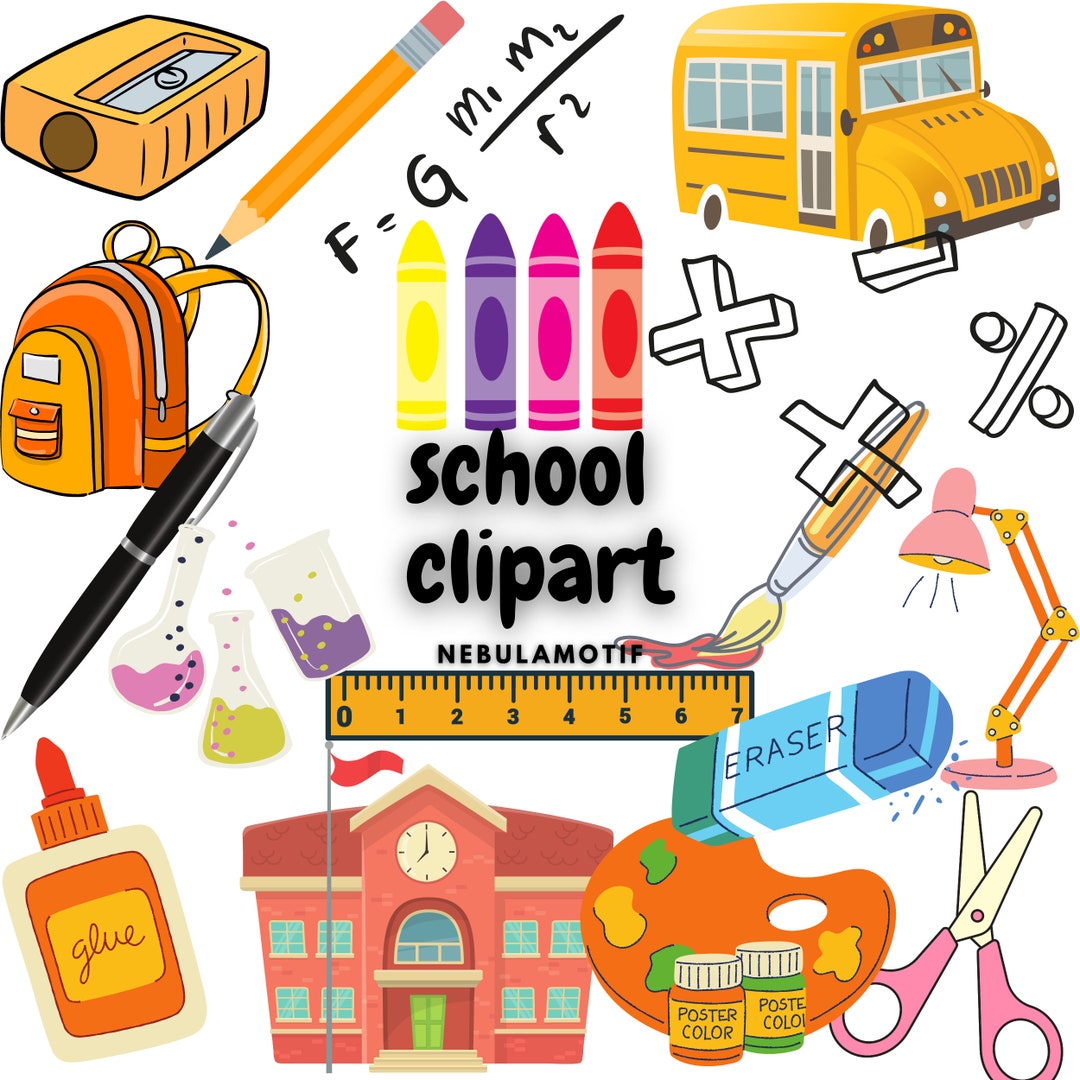 Buy School Clipart Set, School Supplies Clipart Set, PNG Files, Crayons ...