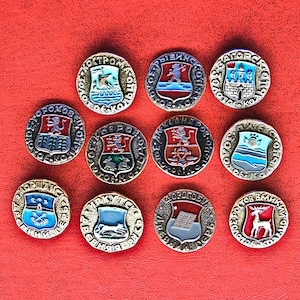 Coat of Arms  badges of Russian Towns, Russian  towns vintage badge set