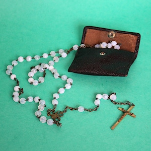 Vintage Rosary Beads with a case from Lourdes, Crucifix Cross