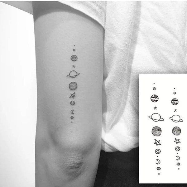 Planeten / Universum / Sterne Mond Tattoo temporär und abwaschbar