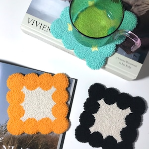 Punch Needle Coasters, Tufted Mug Rug, Coffee Coasters, Mug Rug, Flower Punch Needle Coaster, Drink Coasters, Trend Rug Coasters