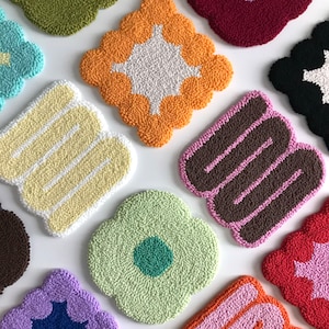 Punch Needle Coasters, Tufted Mug Rug, Coffee Coasters, Mug Rug, Flower Punch Needle Coaster, Drink Coasters, Trend Rug Coasters