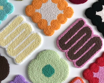 Punch Needle Handgemachte Untersetzer: Getufteter Mug Rug, Blumen Design