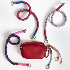 Handmade Colorful Paracord Bag Strap – Crossbody Strap with Metal Hooks – Durable & Stylish Accessory for Bags, Cameras, or Keys