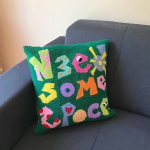 Hand Tufted Punch Needle Pillow Cover,Decorative Embroidered Cushion Cover, Fun Home Decor Pillow, 18x18 Pillow Cushion