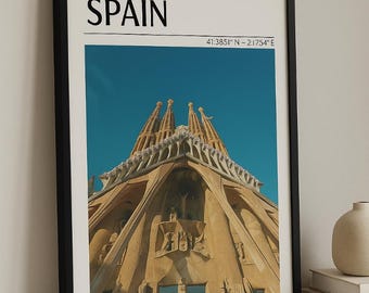 Barcelona Spain Travel Poster – La Sagrada Familia Print – Modern Minimalist Wall Art – European Cityscape Photography