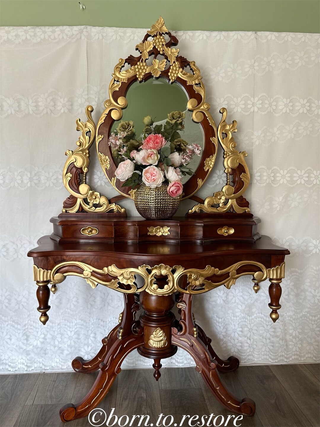 Rococo Vintage Vanity/make up Vanity/ Dressing Table/ Refinished Vanity
