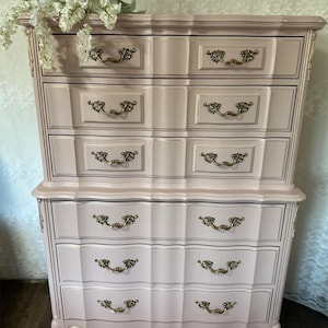 French provincial Dresser/ Pink Dresser/Bedroom Furniture/Painted Dresser/Tall Dresser/Nursing Dresser