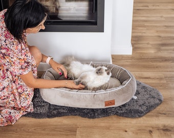 Lit pour chien MICETTO Pet Panier pour chien avec housse amovible | en tissu velours câlin | Noisette