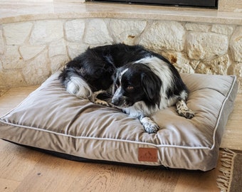 Dog mat PERRO dog sofa with removable cover made of cozy velvet fabric | Hazelnut