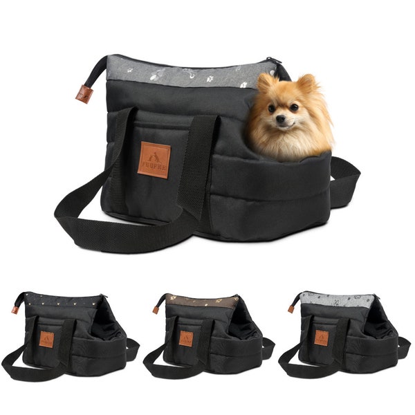 Boîte de transport pour chien, sac de transport souple pour chien, sac de transport pour animaux 35 x 25 x 20 petit sac de voyage pour animaux de compagnie avec fermeture éclair et mousqueton