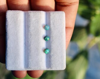 0.60 Ct Natural Ethiopian Welo Opal Cabochon Set, Round Fire Opal Gemstones Multicolor Play of Color Opals • 3pc Opal Lot for Jewelry Making