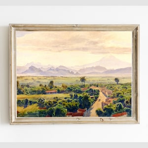 Vintage Rural Mexican Mountain Landscape Printable Painting, Vintage Digital Wall Art Print, Instant Download #546
