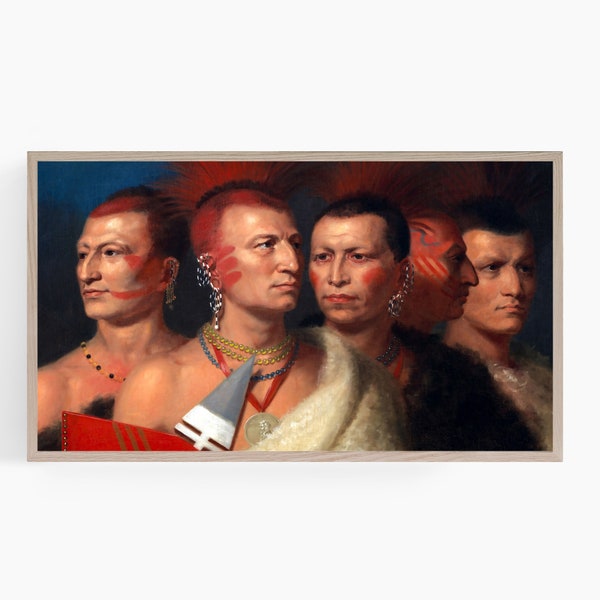 Samsung Frame TV Art, Native American Males Group Tribe Digital Painting, Instant Download #519tv