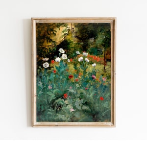 Poppies Vintage Printable Painting, Antique Botanical Poppy Landscape Digital Wall Art, Instant Download #689